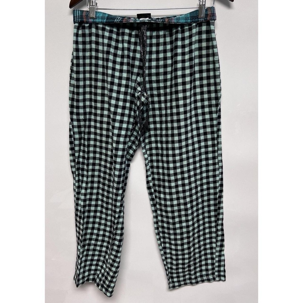 Vtg Y2K Women's Joe Boxer Kmart Pajama Foldover Pants Medium Plaid Teal Black